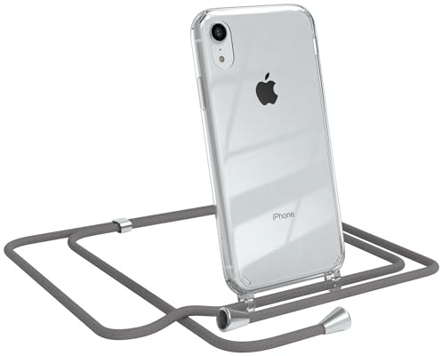 EAZY CASE Handykette kompatibel mit iPhone XR Handyhülle mit Umhängeband, Handykordel mit Schutzhülle, Silikonhülle, Hülle mit Band, Stylische Kette für Smartphones, Anthrazit