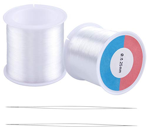 Dadabig 2 rullar 0,25 mm nylontråd, pärlsnöre klar nylon osynlig tråd polyamidtråd transparent pärltråd med pärlnål för smyckestillverkning, 500 m