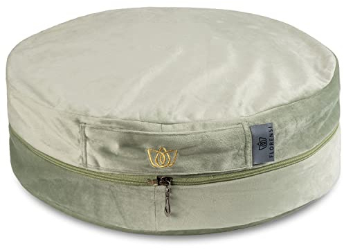 Florensi Cojín de meditación, cómoda almohada de suelo, hermosa almohada de meditación con funda de terciopelo ultrasuave, asiento grande para adultos, cojín de alforfón de yoga de alta calidad