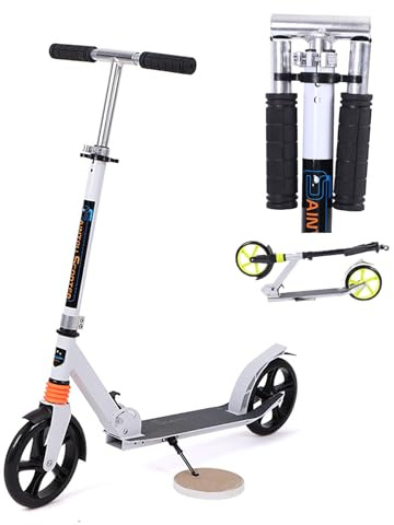 Scooter Erwachsene,Roller für Erwachsene,Tretroller Erwachsene Klappbar,200mm Rädder Höhenverstellbar Cityroller mit Fußbremse,Roller mit großen rädern (Weiß)