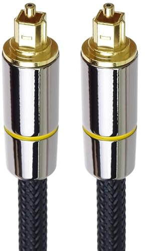 PremiumCord Cable de Audio Óptico Toslink de 0,5 m, Diámetro Exterior: 7 mm, Conector Toslink, Cable Digital Para Sistema Estéreo Hifi Soundable TV, HQ Audio, Metal + Nailon, Color Negro, Dorado