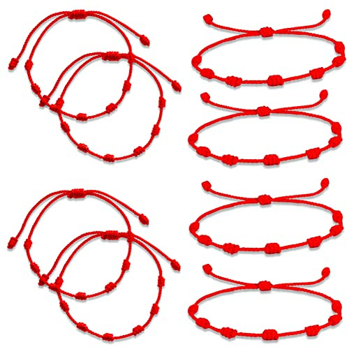 8 Stücke Rotes Armband Kabbala,7 Knoten Rote Armbänder,Red String Bracelet,Handgewebte Rote Schnur Armband,Verstellbar Freundschaftsarmband,für Mädchen Damern Herren,Schutz vor bösen Augen