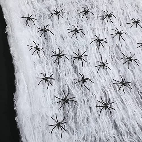 BILLMOSS Halloween Spinnennetz mit 30 gefälschte Kunststoff-Spinnen, 800sqft Stretch Spinnweben für Innen-und Außenbereich Halloween Dekoration Party Supplies (200g Spiders Webs & 30pcs Spinnen)