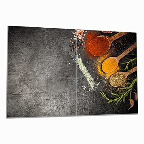 Wallario Herdabdeckplatte/Spritzschutz aus Glas, 2-teilig, 80x52cm, für Ceran- und Induktionsherde, Löffel mit verschiedenen Gewürzen