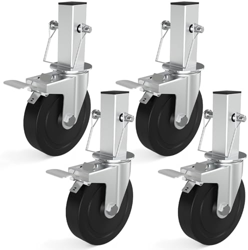 OK5STAR Ruedas de andamio de 5 pulgadas, paquete de 4 ruedas de andamio de panadero con frenos de bloqueo duales, capacidad resistente de 440 libras por rueda, ruedas de goma cuadradas de 1.25