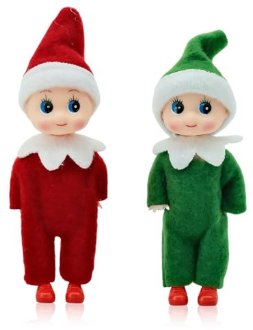 2 Stück Weihnachtselfen Figuren Mini Elfen für Jungen Mädchen,Rot Grüne Mini Puppe Elf Weihnachten Baby Winziger Weihnachtself für Weihnachten Neujahr Geschenk,Weihnachtsstrumpffüller