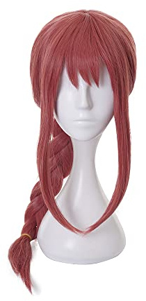 Parrucca per cosplay di Chainsawman, Makima, parrucca lunga rossa, con treccia, da donna, con retina inclusa