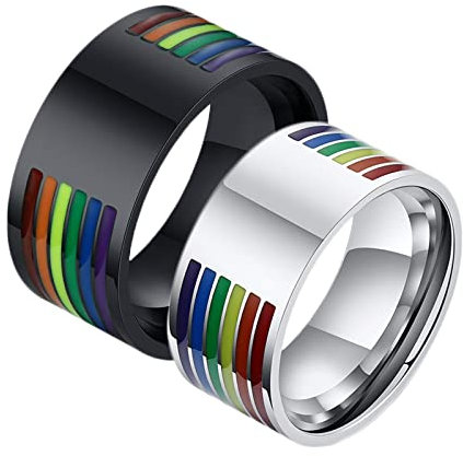 BCughia Freundschaftsringe Beste Freundinnen, Ring für Männer Edelstahl 10 mm LGBT Ring mit Regenbogen Emaille Damengröße 65 (20.7), Herrengröße 57 (18.1)