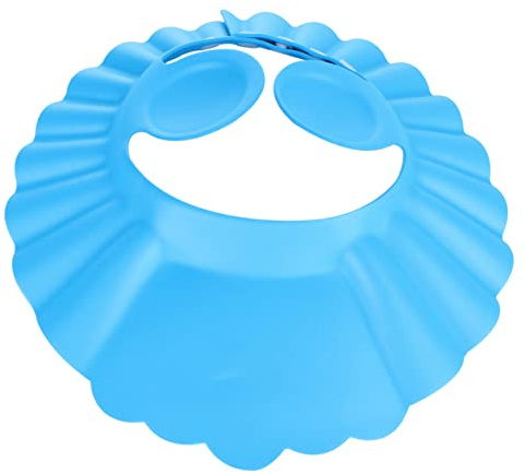 Kinder Badehaube aus Eva mit Ohrenschutzpads, Blau, 40-55 Cm | Verstellbar per Knopf, für Kopf und Haare Beim Baden oder Haareschneiden, Leichtes Design