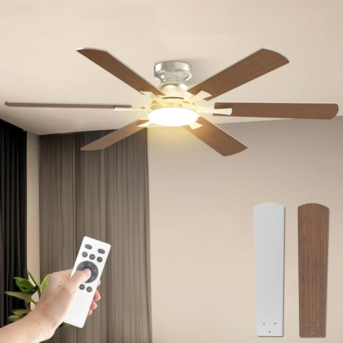Mefine 132cm Deckenventilator mit Beleuchtung Leise, Große Deckenventilator mit Licht und Fernbedienung, LED Lampe Ventilator mit Umkehrbarer DC Motor für Schlafzimmer, Wohnzimmer(ohne Batterie)