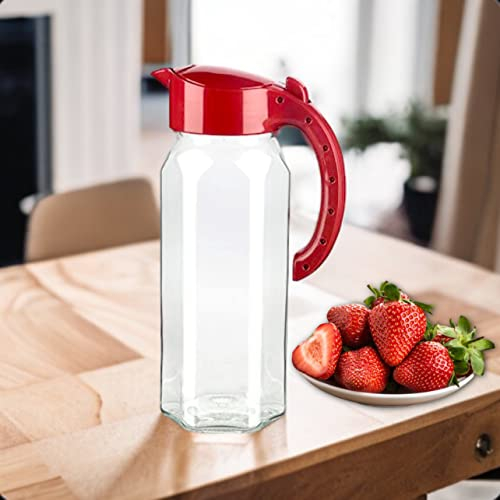1.5L Glass Jug with Lid Borosilicate Glass Water Jug Transparent Fridge Door Beverage Glass Pitcher with Lid for Hot Cold Water, Ice, Tea & Coffee (Red)