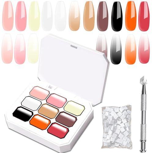 Gel per Unghie a Spugna, 9 Colori Rosa Nudo Bianco Rosso Marrone Nero Set Smalto Gel Ombre con 50 Spugnette per Unghie 4 Artigli Metallici e Pennello per Nail Art Smalto Solido da Rimuovere con