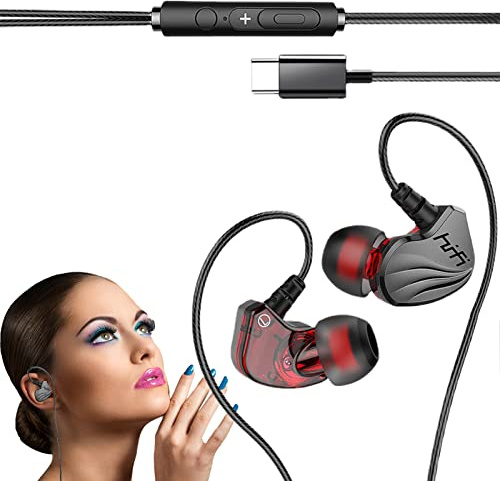 Écouteurs filaires USB type C – Casque USB C avec microphone, type C, réduction du bruit, course à pied, entraînement, réduction du bruit