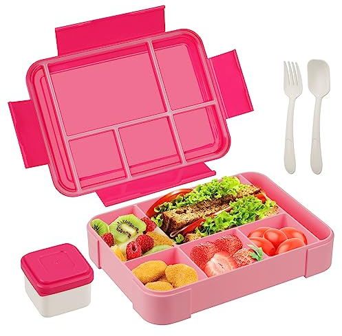 Bento Lunch Box, Reusable Bento Box Adult Lunch Box with 5 Compartments and 1 Salad Dressing Containers, Lunch Containers for Men Women Student School Office, Microwave Safe (1330ML)