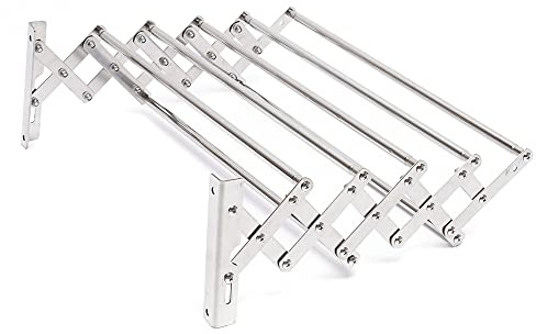 Headery Foldable Stainless Steel Wall Drying Rack Clothing for Laundry,Multifunctional Shelf Towel Storage Rack with Accordion Retractable for Laundry/Bathroom (Silver)