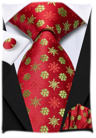 Hi-Tie Herren Rot Schneeflocke Krawatte Sets Seide Chirstmas Krawatte und Einstecktuch Manschettenknöpfe Sets für Party Hochzeit