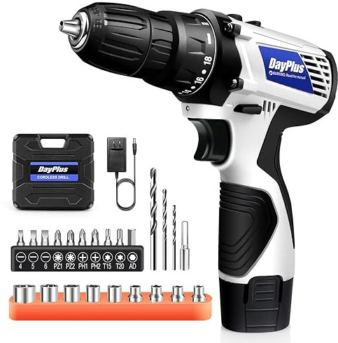 18 + 1 Torque Visseuse Devisseuse Sans Fil, kit de foreuse combiné sans fil avec batterie 1 × 1.3ah et chargeur rapide, LED intégrée, accessoires 23pc, étui de transport