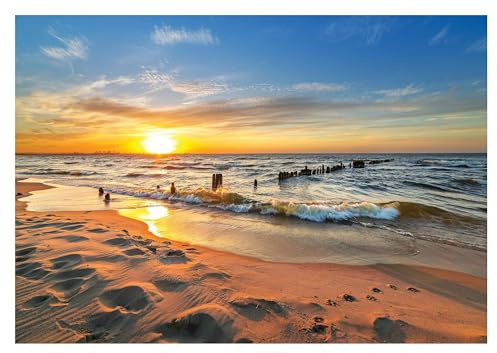 WallArena - Vlies Fototapete Strand 416x254 cm - Fototapeten - Tapeten - für Wohnzimmer Schlafzimmer - Vliestapete Wandtapete Tapete 3D Effekt- inkl. Kleister - Sonnenuntergang