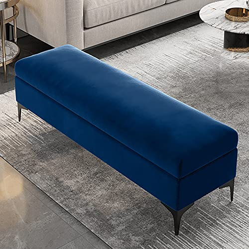 KAZUP Aufbewahrungsbank, Aufbewahrungsbank, mit Samt gepolstertes Ende der Bettbank, Premium-Aufbewahrungstruhe, Schlafzimmerbank mit Stauraum, kein Zusammenbau erforderlich, Blau, 90 x 40 x 43 cm