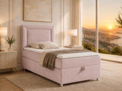 Best For Home Trinity K3 EinzelBett | Boxspringbett 100x200 mit Bonell Federkernmatratze 100x200 | Bett mit Matratze | Bett mit Stauraum | Lieferung an die Bordsteinkante