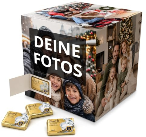 printplanet - Würfel Adventskalender mit eigenen Fotos gestalten - Adventskalender Würfel mit Schokolade und Fotos personalisieren