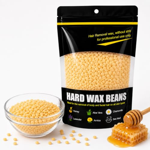 NTEK 1KG Hard Wax Beads | Gentle Hair Removal Wax Beans for Full Body | Brazilian Bikini Face Legs Eyebrow | No Strips Needed | Professional Hard Wax Beads Hair Removal for All Body (honey)