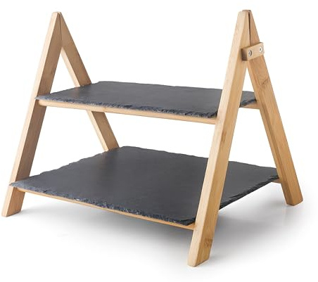 Lacor - 61233 - Soporte Dos Alturas, Hecho de Bambú y Pizarras 100% Natural, Desmontable, Fácil Limpieza, Fuerte y Resistente, Medidas Pizarra Grande: 35x25 cm, Medidas Pizarra Pequeña: 35x15 cm