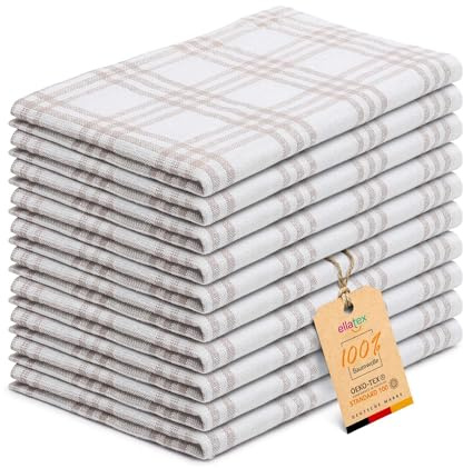 EllaTex Geschirrtücher 10er Set 50x70 cm Geschirrhandtücher – 100% Baumwolle, extra saugstark & strapazierfähig, Küchentücher mit Aufhängeschlaufe, pflegeleicht, Farbe: Sand