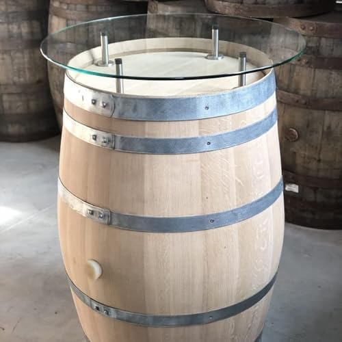 Fass-Schmiede Weinfass Stehtisch Très Chic mit Glasplatte (Glasplatte 70cm Ø, Rustikal)