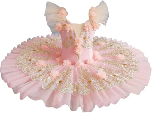 GeRRiT 2024 Professionelles Tutu Ballettkleid, Kinder Mädchen Und Erwachsene Ballerina Performance Tanz Outfits Schwanensee Kleider Tanzbekleidung,Rosa,130