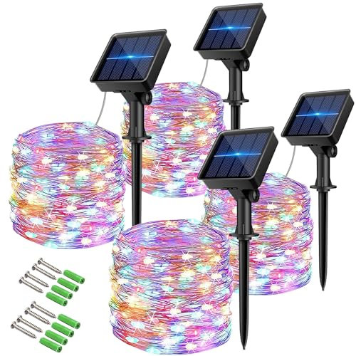 anorlite Solar Garden Lights, 4Pack 120 LED Solar Fairy Lights Outdoor, 12M/40ft 8 Modes Solar Powered String Lights Waterproof for Garden Yard Party Wedding Christmas Decorations (Multi-Coloured)