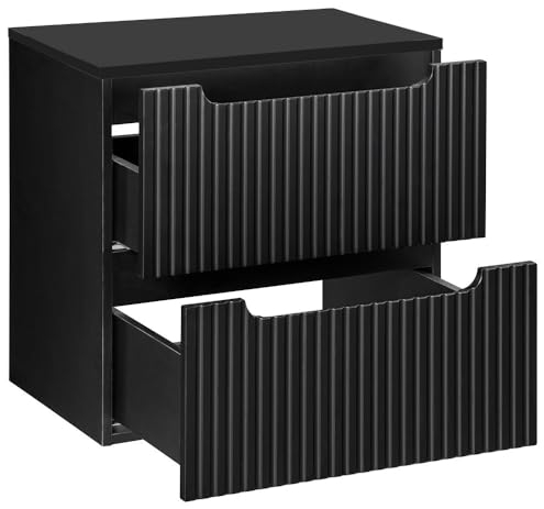 Lomadox Mobile da bagno 60 cm nero scanalato, mobile da bagno, 2 cassette estraibili (larghezza x altezza x profondità) ca. 60,4/59,5/40 cm