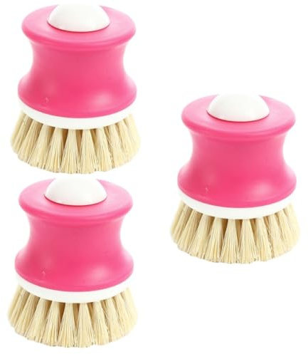 Healvian 3pcs Coconut Palm Pot Dish Brush Natural Dishwashing Scourer for Kitchen Random Color