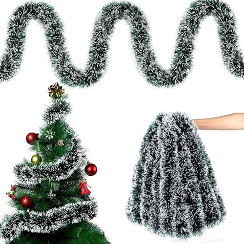 YINZZTRY Guirlandes Tinsel Noël, 10M Guirlandes de Noel Brillantes, Guirlande de Noel Sapin, Guirlande Métallique Brillante Ornements de Noel, pour Décoration de l'arbre de Noël, Vert