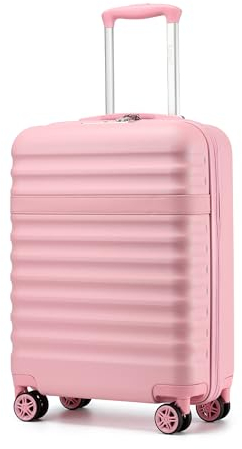 KONO Koffer Trolley Handgepäck Koffer Reisekoffer von ABS+PC Hartschalenkoffer mit 4 Rollen TSA Schloss (Rosa,M)