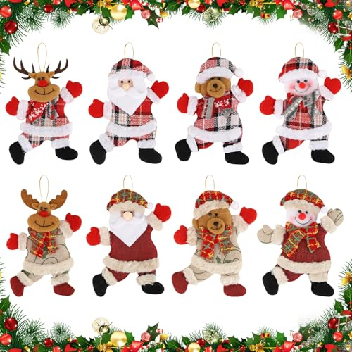 Weihnachtsbaum Anhänger, 8 Motiven Weihnachtsanhänger Weihnachtsmann, Tanzender Schneemann Bär Weihnachtsdeko, Elch Ornamente Schmuck für Garten Weihnachtsbaum Weihnachts Xmas Baumdeko Party Deko