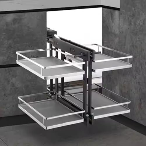 TYYCKJ Blinder Eckschrank, ausziehbares Küchen-Eckschrank-Regal mit 4 Ablagen, Aluminium, Kohlenstoffstahl, geeignet für 900 mm Schränke, für die Küche