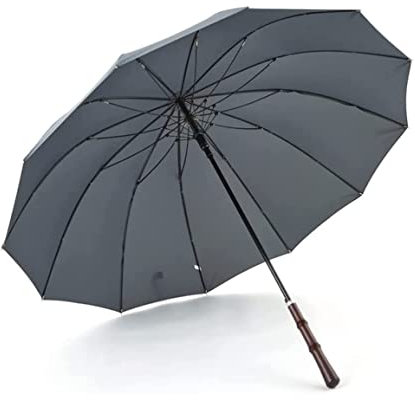 Snowflyk Regenschirm Winddicht Stark Retro Golfschirm Windabweisend Stockschirm 12 Knochen Holzgriff Regenfest A (Hellgrau 99cm)