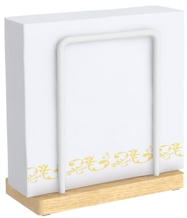STWWO Servilletero de Mesa Curvo Soporte Servilletas Blanco, Base Madera