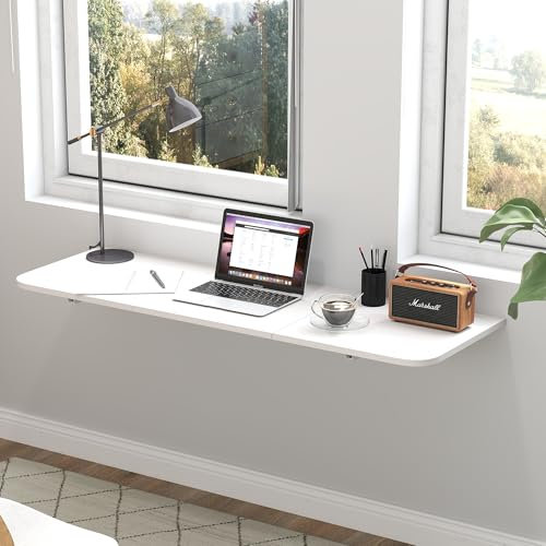 Suuiwau Wall Mounted Folding Table 120x40cm Fold Down Wall Mounted Workbench Laundry Folding Wall Table Folding Wall Desk with Metal Bracket Folding Dining Table for Laundry Study Kitchen Balcony