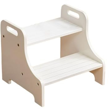 F Fityle Marchepied à Deux Niveaux avec Supports Antidérapants et Poignées pour Enfants, Blanc