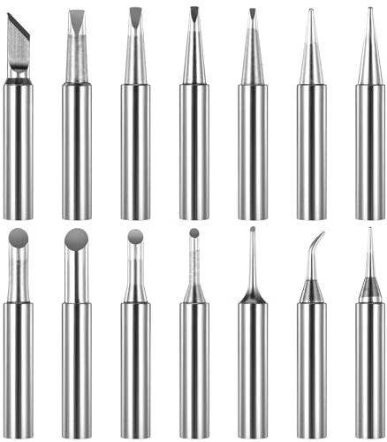 MBAIYO 14 Stück Lötspitzen Set, 900M-T Lötkolben Spitzen Bleifreie Lötspitze Ersatzlötspitze Lötkolbenspitzen aus Kupfer VergoldSet für Lötstation Schweißen Löten (Silber)