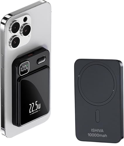 UFUZON Ishiva Magnetische Kabellose Powerbank 10000 mAh, 22,5W USB-C Schnellladegerät mit LED-Anzeige, Externer Akku Kompatibel mit Smartphone