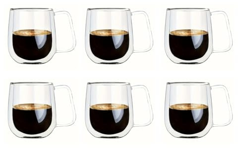 RHP Juego de 2/4/6 vasos térmicos de doble pared, resistentes al calor, con asa para capuchino, latte macchiato y té. Tazas de té elegantes aisladas para un disfrute óptimo (6, 250 ml)