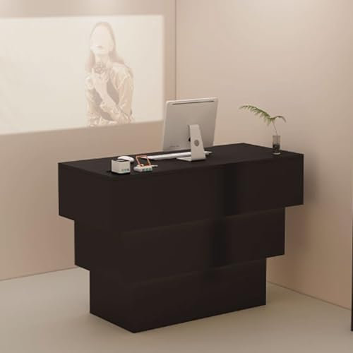 GUQASDV Empfangstheke Rezeption, Empfangstresen für Praxis, Reception Desk Modern, Bürotheke Reception Tisch mit Sanfter Beleuchtung für Bekleidungsgeschäfte(Nero,120x50x90cm)