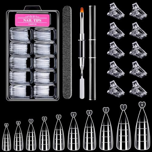 Yesimola 100 Stücke Dual Nail Forms Set,Profi Nagelverlängerung Polymer Gel Nägel Verlängerungsform mit Dual-Ended Nagel Pinsel,für Polygel Extension Maniküre Nagelkunst Design Salon DIY 10 Größen
