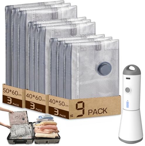 Vacbird Vacuum Storage Bags, Wireless Electric Pump Space Saver Bags for Travel and Home, 9 Pack