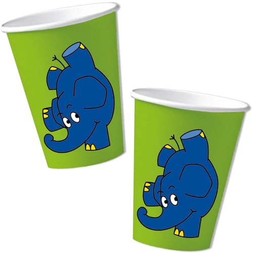 8 Partybecher * DIE SENDUNG MIT DEM ELEFANTEN * für Kinderparty und Kindergeburtstag | Elefant MAus LAch- und Sachgeschichten Becher Pappbecher Cups Kinder Party Deko Set