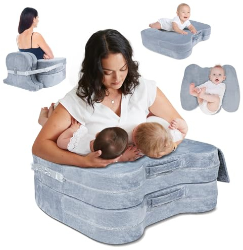 EKEPE Nursing & Lounge Pillow for Twins, Breastfeeding Pillow Plus Size for Baby with Back Support and Adjustable Height, Multifunctional Baby Breast Feeding Pillow for Twin 0-12 Months - Grey