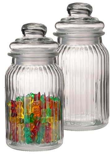 2 x Vorratsglas mit Glasdeckel 1200 ml - Bonbonglas - H 23 cm - Ø 10 cm | Bonboniere - Aufbewahrungsgläser Lebensmittel - Vorratsglas mit Deckel - Vorratsbehälter aus Glas mit Deckel